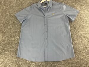 Voi Jeans Shirt Mens 3XL Button Up Big Blue Short Sleeve Cotton Logo NEW N322